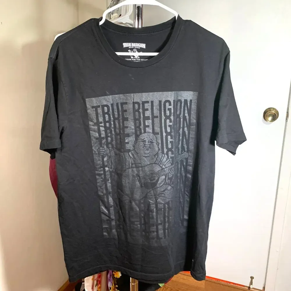 True Religion Men's Short Sleeve Black T-Shrits Size L